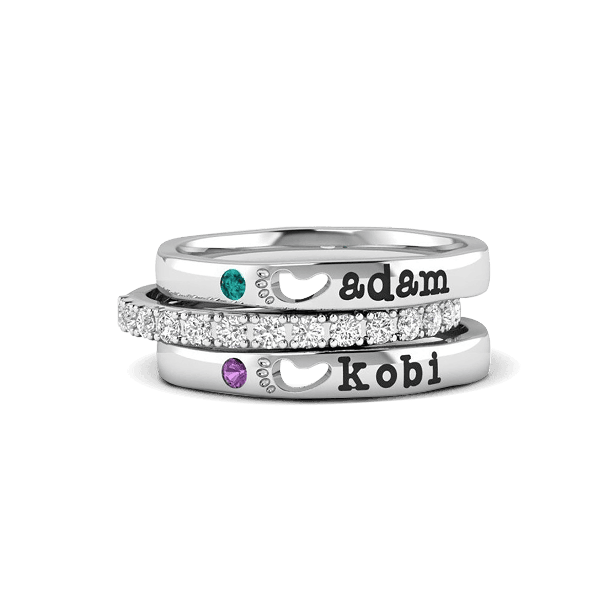 Personalized Baby Feet Birthstone Stacking Name Rings - Claritas Store