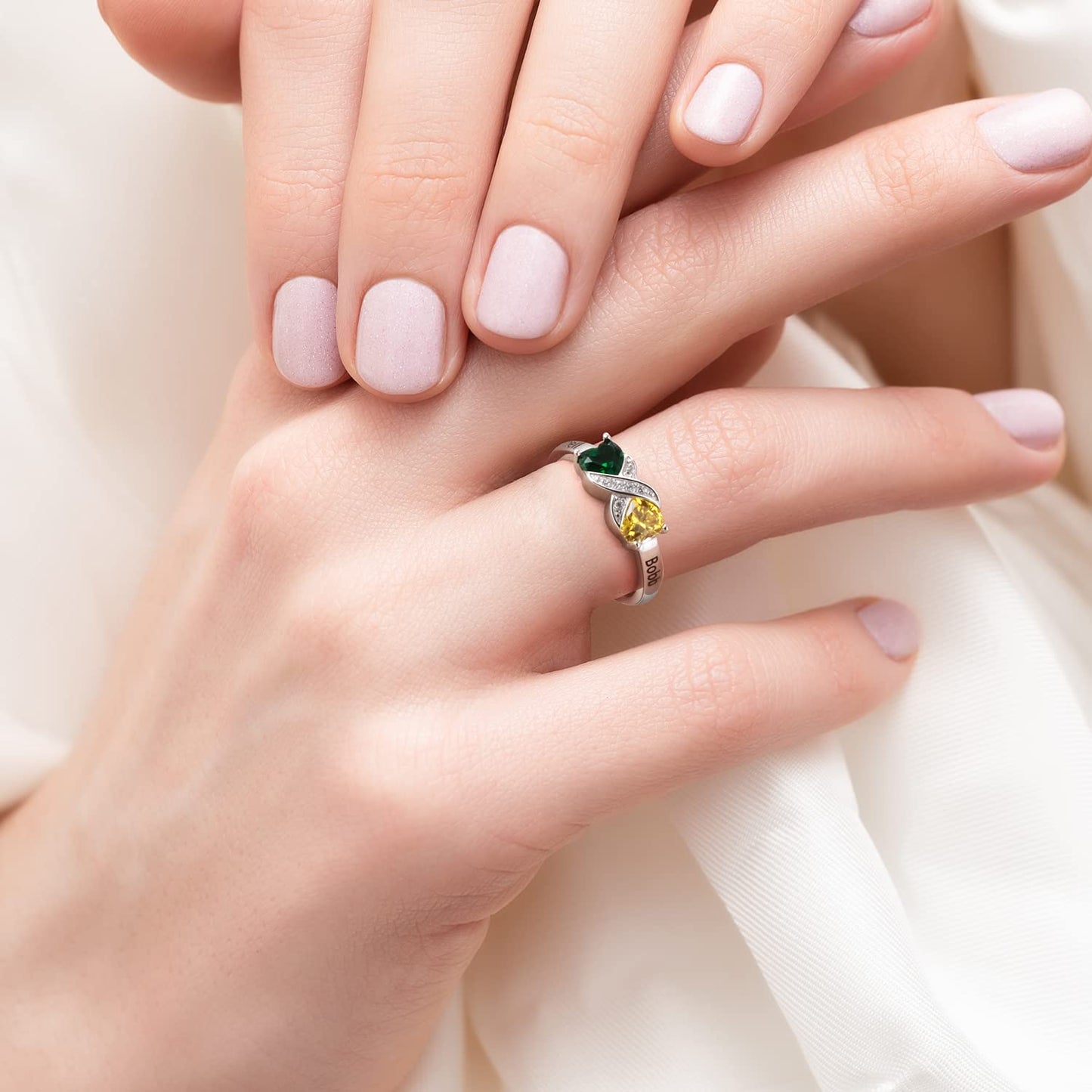 Infinity Heart Birthstone Ring – 2 Birthstones & Names - Claritas Store