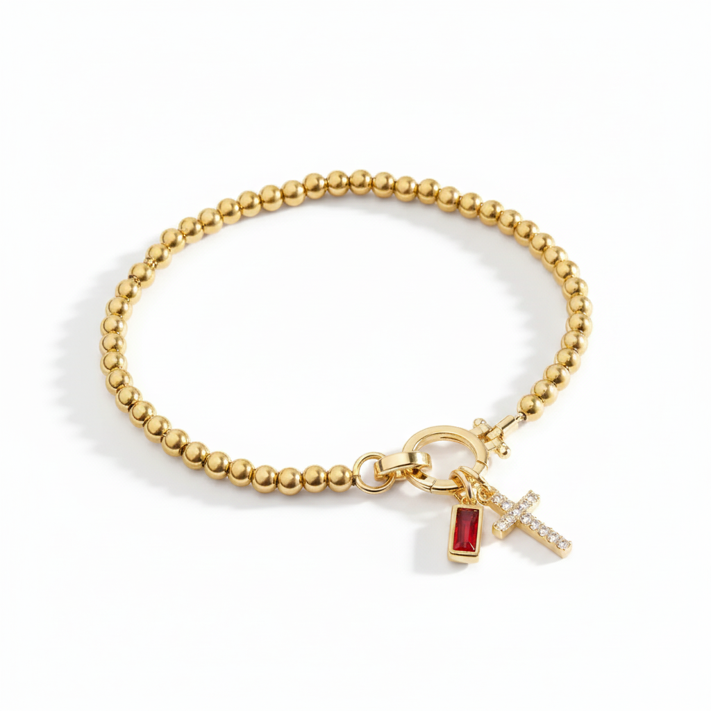 Cross Charm Birthstone Bracelet