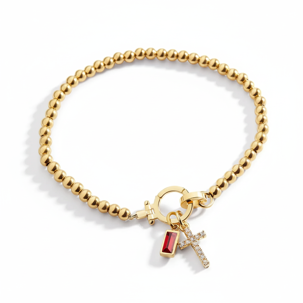 Cross Charm Birthstone Bracelet