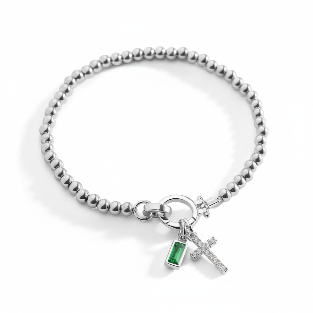 Cross Charm Birthstone Bracelet