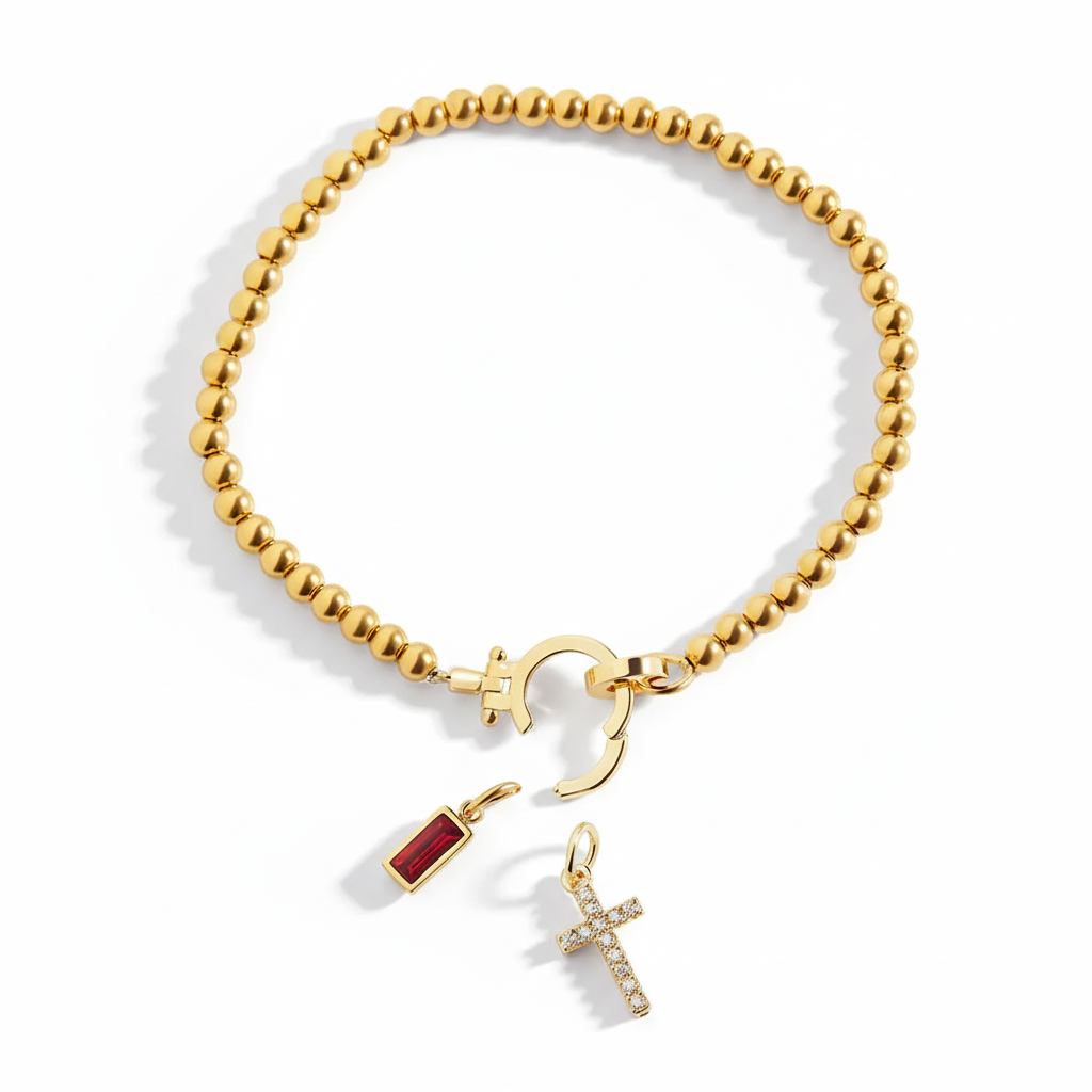 Cross Charm Birthstone Bracelet