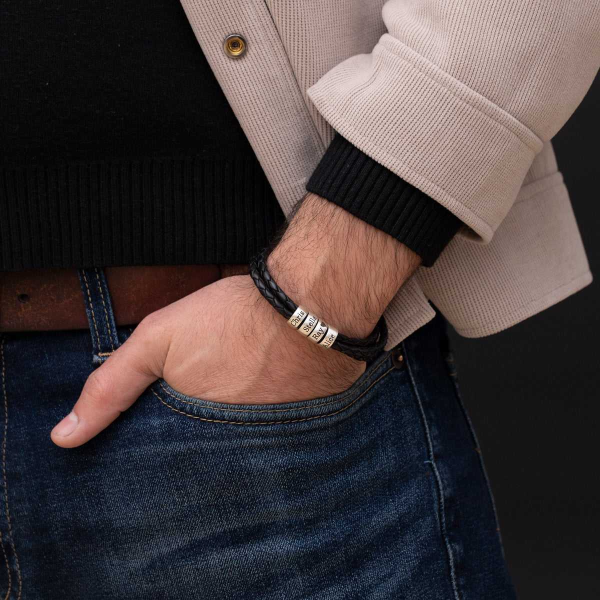 Custom Engraved Braided Leather Bracelet for Men - Claritas Store
