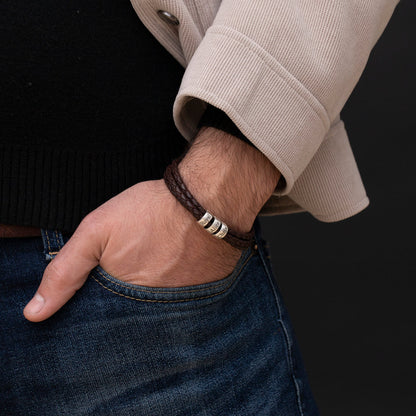 Custom Engraved Braided Leather Bracelet for Men - Claritas Store
