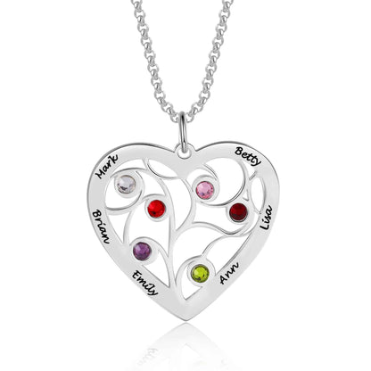 Heart Family Tree Necklace with Birthstones - Claritas Store