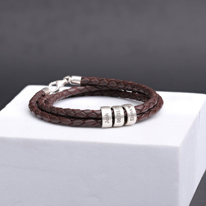 Custom Engraved Braided Leather Bracelet for Men - Claritas Store
