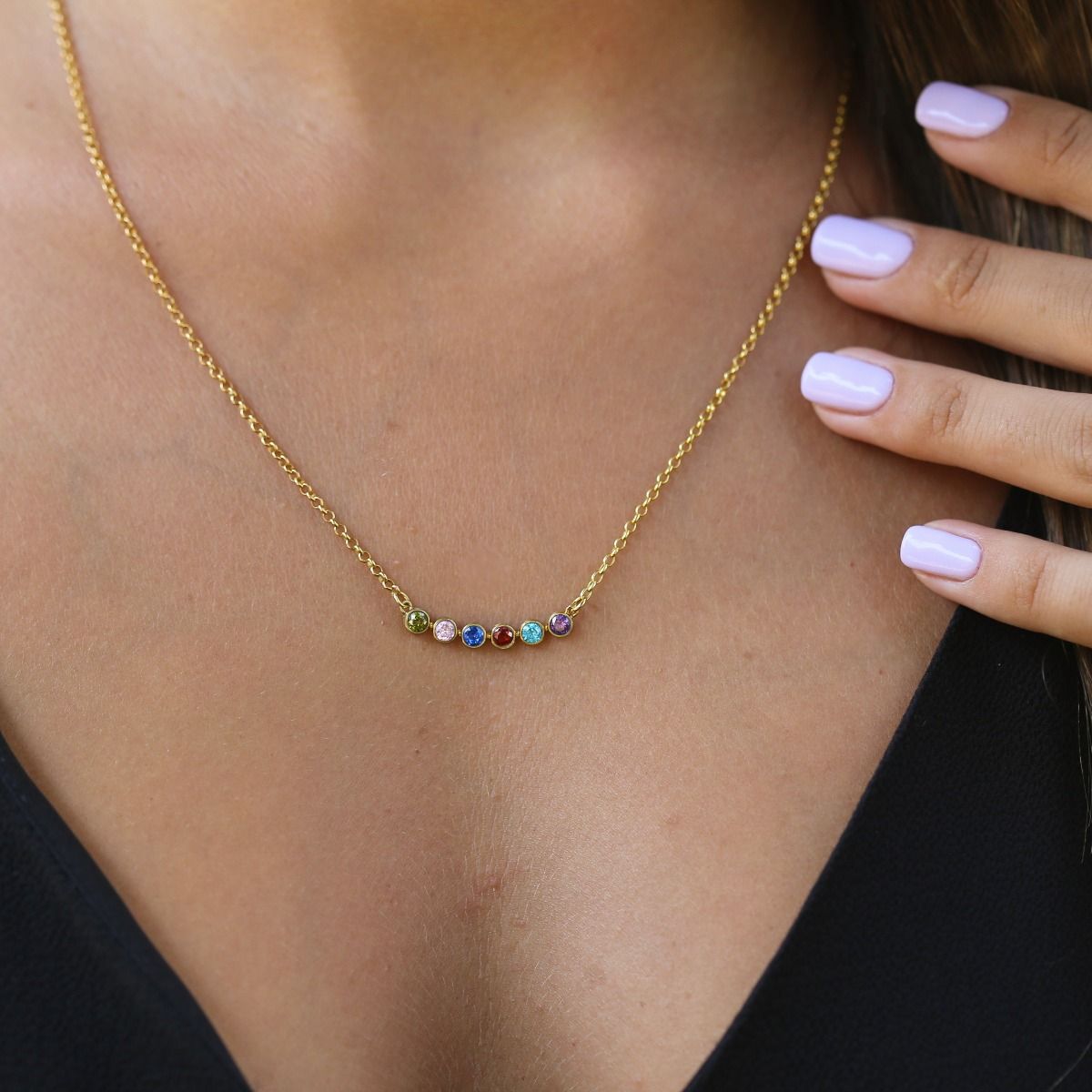 Bezel Set Round  Family Birthstone Necklace - Claritas Store