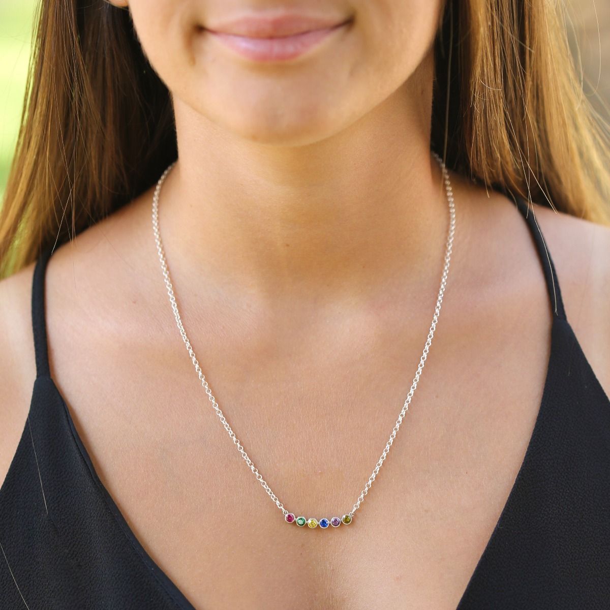 Bezel Set Round  Family Birthstone Necklace - Claritas Store