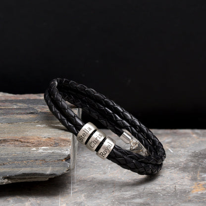 Custom Engraved Braided Leather Bracelet for Men - Claritas Store