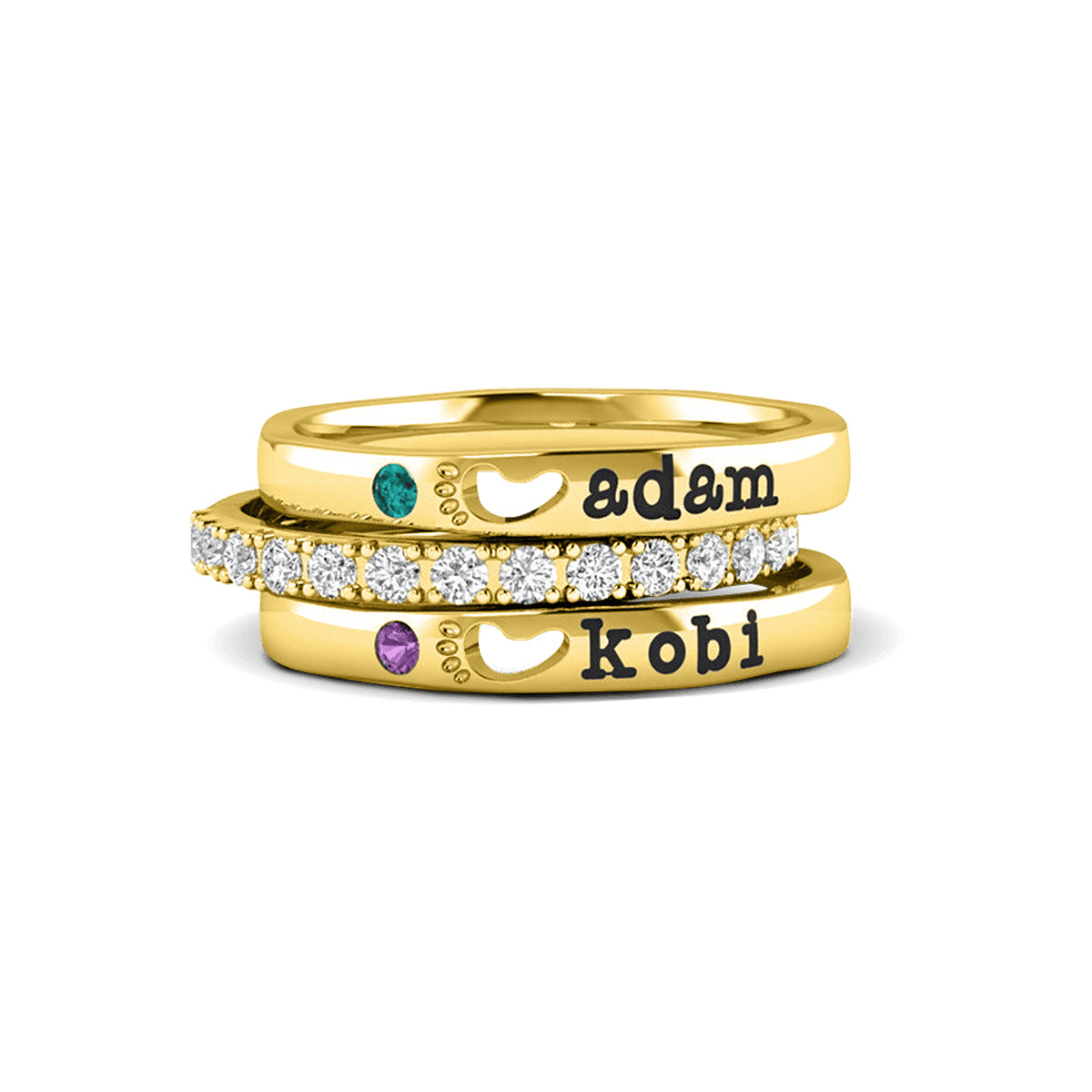 Personalized Baby Feet Birthstone Stacking Name Rings - Claritas Store