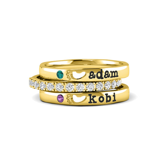 Personalized Baby Feet Birthstone Stacking Name Rings - Claritas Store