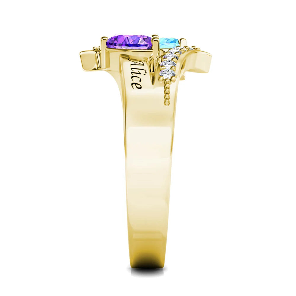 Stacked Hearts Couple's Ring – 2 Birthstones & Names - Claritas Store