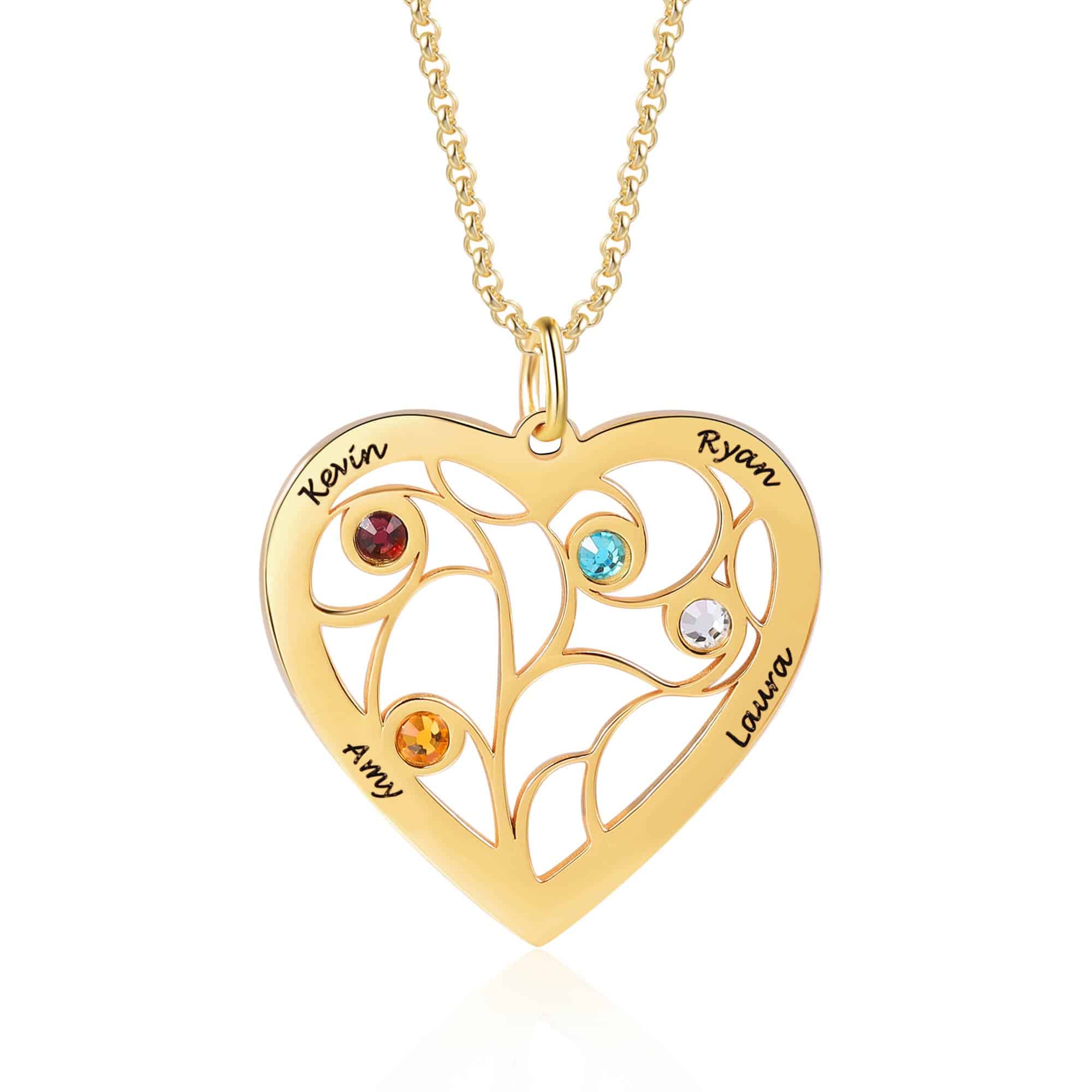 Heart Family Tree Necklace with Birthstones - Claritas Store
