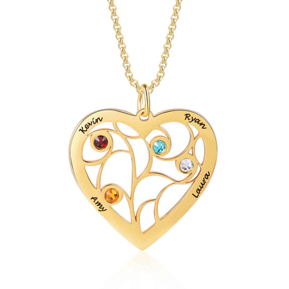 Heart Family Tree Necklace with Birthstones - Claritas Store