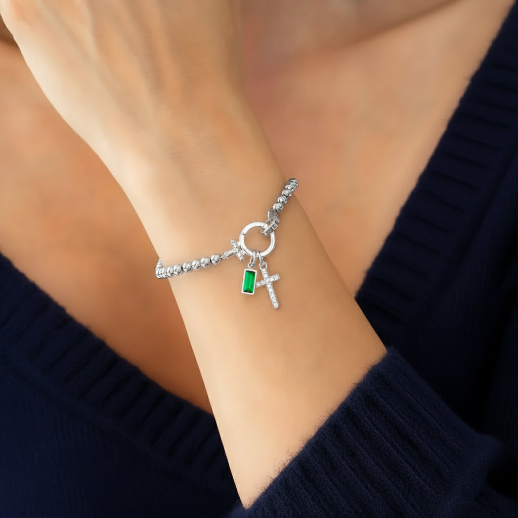 Cross Charm Birthstone Bracelet